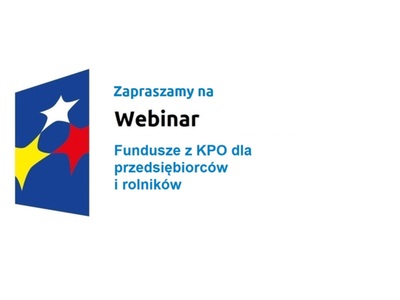 Logo w kształcie pionowo ustawionego rombu z trzema gwiazdkami wpisanymi w ten romb. Romb jest ciemnoniebieski, a gwiazdki są żółta, biała i czerwona. Do tego napis Fundusze z KPO dla przedsiębiorstw o rolników