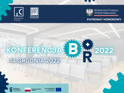 Grafika, która promuje VI Konferencję „Jak skutecznie tworzyć strategie B+R w polskim przemyśle?”, organizowaną w Warszawie i online, 14 grudnia 2022 r.
