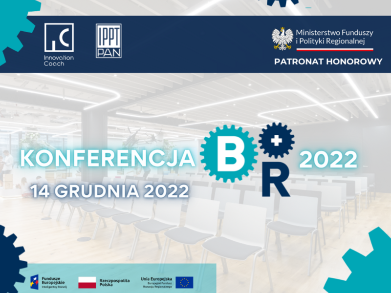 Grafika, która promuje VI Konferencję „Jak skutecznie tworzyć strategie B+R w polskim przemyśle?”, organizowaną w Warszawie i online, 14 grudnia 2022 r.