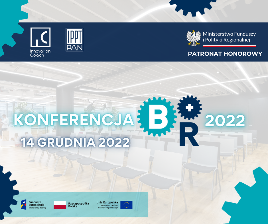 Grafika, która promuje VI Konferencję „Jak skutecznie tworzyć strategie B+R w polskim przemyśle?”, organizowaną w Warszawie i online, 14 grudnia 2022 r.