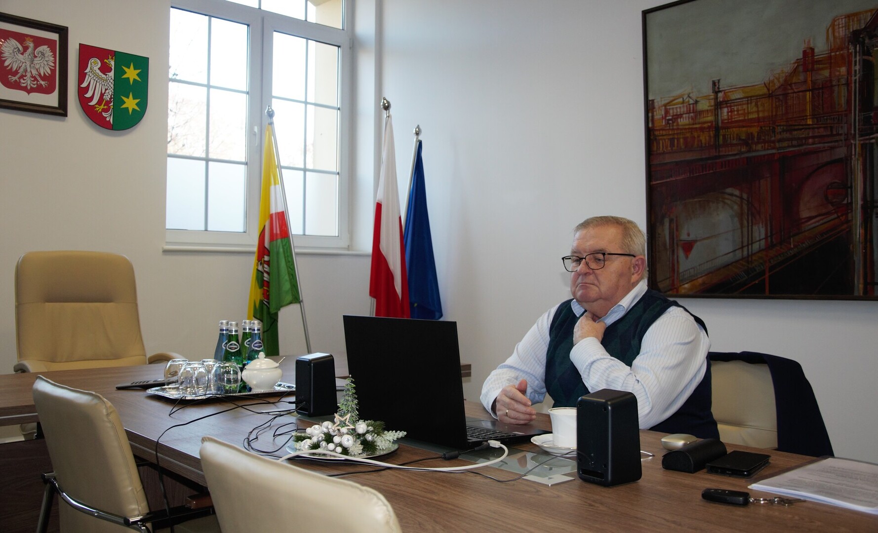 Członek Zarządu Województwa Lubuskiego Tadeusz Jędrzejczak na roboczym spotkaniu ws. Środkowoeuropejskiego Korytarza Transportowego