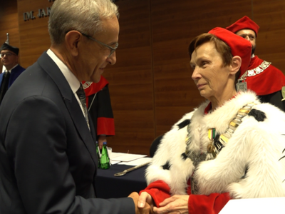 Mirosław Marcinkiewicz - Wiceprzewodniczący SWL i Elżbieta Skorupska-Raczyńska - Rektor Akademii im. Jakuba z Paradyża - 03 października 2023 r.