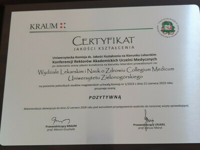 Certyfikat dla kierunku lekarskiego