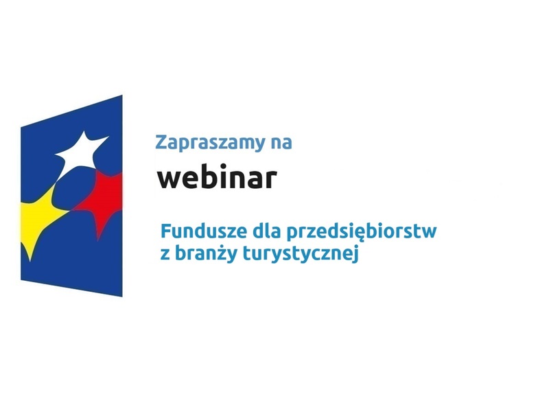 Logo w kształcie pionowo ustawionego rombu z trzema gwiazdkami wpisanymi w ten romb. Romb jest ciemnoniebieski, a gwiazdki są żółta, biała i czerwona. Do tego napis zapraszający na webinar.