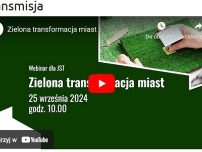 planak z napisem transmisja i zaproszenie na webinar, godzina i data