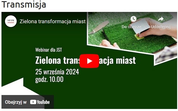 planak z napisem transmisja i zaproszenie na webinar, godzina i data