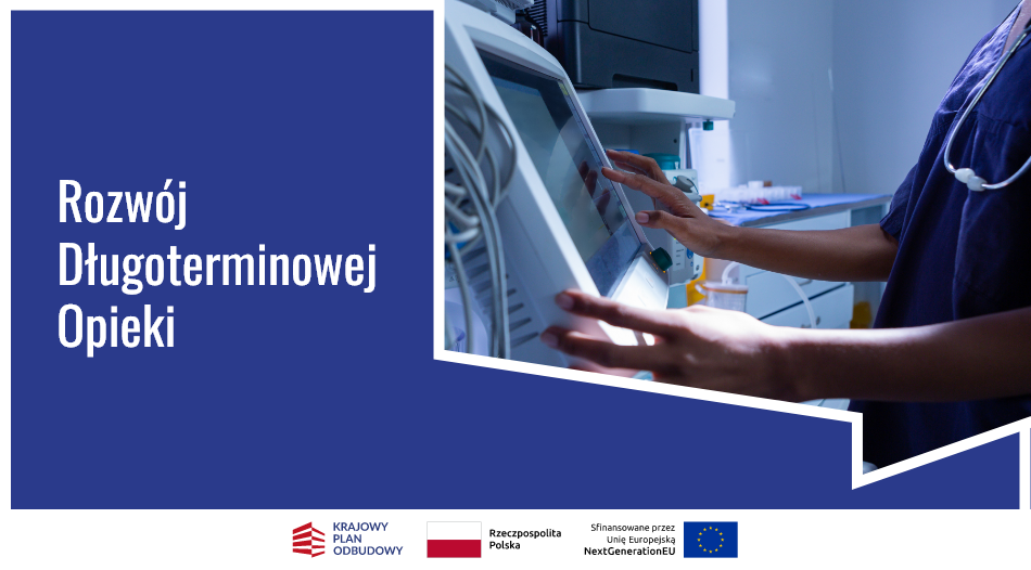 plakat promujący webinar. Przestawia lekarza przy sprzęcie medycznym - komputerowym