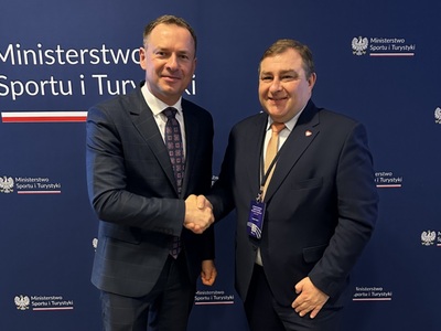 Od lewej: Wiceminister Sportu i Turystyki Piotr Borys, Wicemarszałek Województwa Lubuskiego Grzegorz Potęga