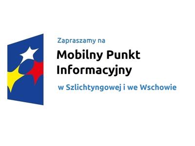 baner z napisem Mobilny Punkt Informacyjny w Szlichtyngowej i we Wschowie, 29.01.2025, z boku trapez z trzema gwiazdami