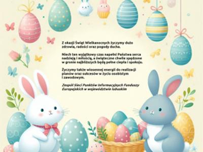 kartka wielkanocna jaja i zające w jasnym tle