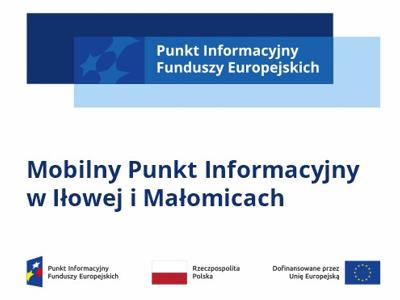 plakat białoniebieski, zaproszenie na mobilny punkt informacyjny
