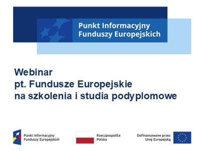 baner w kolorze białoniebieskim, z logotypami unii europejskiej z napisem zapraszającym na webinar